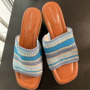 Marc Fisher Blue and Gray Striped Slides